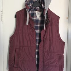 Men's Burgundy Hooded Hoodie Vest Jacket XL New Chaleco 