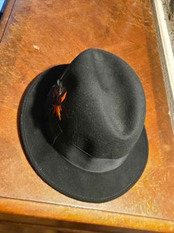 Black Wool Felt Fedora Hat with Feather
