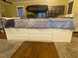 White Twin Captain's Bed with Storage Drawers