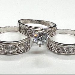14K Trio Wedding Cz Stones White  Gold  Men Sz: 10 .5 Women: Sz: 8 3/4     Grams : 9.7