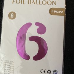 Number 6 Pink Balloon 