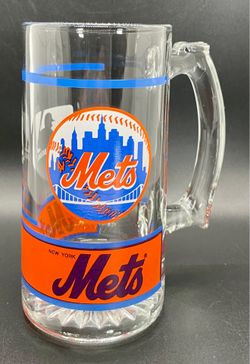 Vintage New York Mets MBL 1991 Clear Glass Bar Beer Mug 5.5" Tall