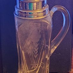 Antique 1920s  Art Deco Cambridge Chrome And Etched Glass Cocktail Mixer And Decanter