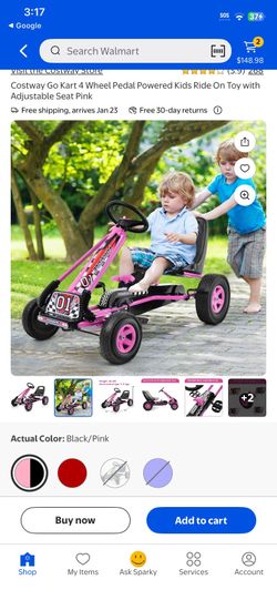Costway Go Kart 4 Wheel Pedal Powered Kids Ride On Toy with Adjustable Seat Pink 