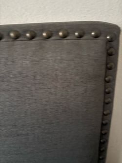 Queen Dark Gray Upholstered Headboard with Nailhead Trim