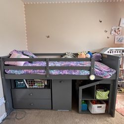 Twin Low Loft Bed Frame with Desk and Storage with Stairs