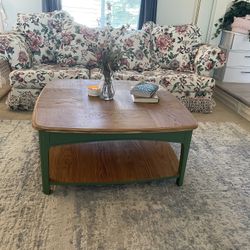 SOLID OAK- Refinished Midcentury Modern Square Tiered Coffee Table with rounded edges