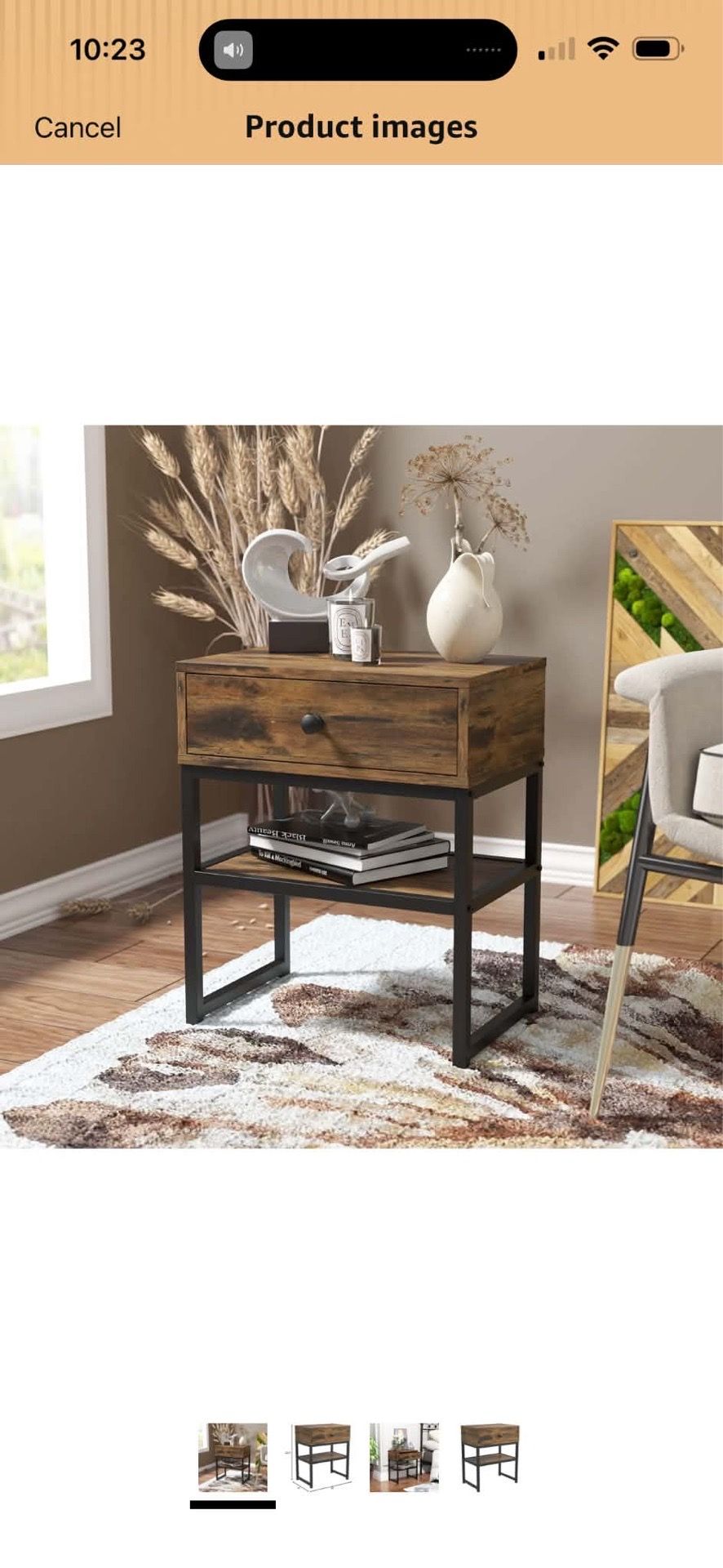 2-Tier Nightstand Side End Table with Drawer and Lower Shelf in Nutmeg Brown and Black Finish