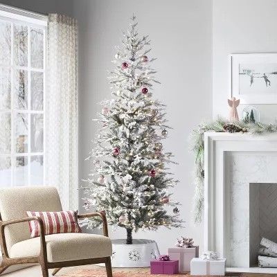7.5 Ft Pre-lit Glitter Flocked Indexed Balsam Fir Artificial Christmas Tree