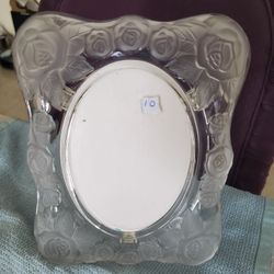 Heavy Glass With Flowers Picture Frame 