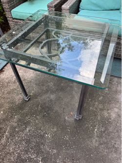 Glass Side Table with Metal Decorative Base