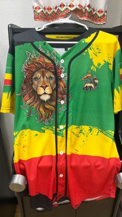 Rasta Lion Button-Up Baseball Jersey