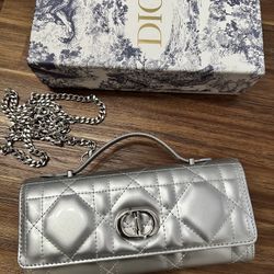 Dior Wallet With Chain Silver 