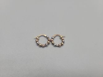 10K Three Tone Gold Bead Hoop Earrings