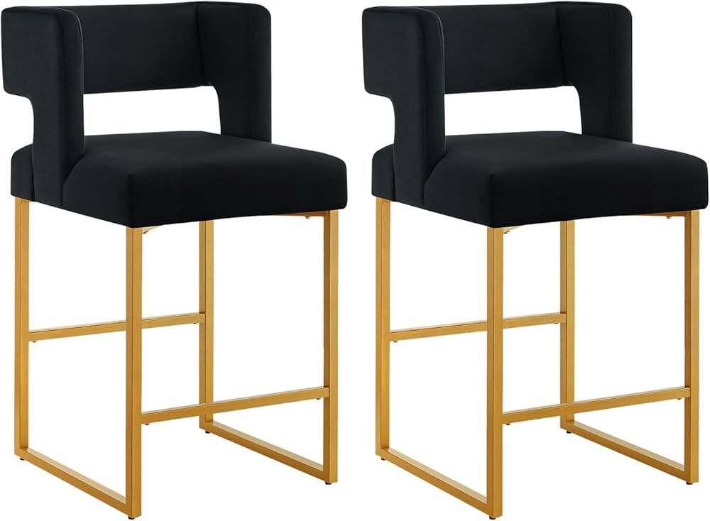 26 Inch Counter Height Bar Stools Set of 2 with Velvet Cushion and Back Modern Bar Chairs for Kitchen Island Counter Stools with Metal Leg for Restaur