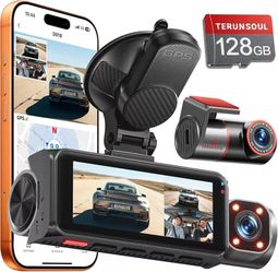 4K+4K+1080P 3 Channel Dash Cam, Free 128GB Card, AProX HD Night Vision Dash Cam Front and Rear with Cabin, 5.8GHz WiFi6 - up to 20MB/s, App, GPS, G-Se
