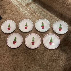 7 Starbucks Holiday Christmas Snowman Topiary 6” Plates