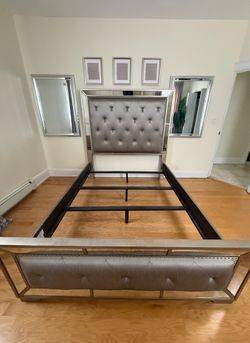 MOVING SALE - Queen Bed Frame + Decor Mirrors