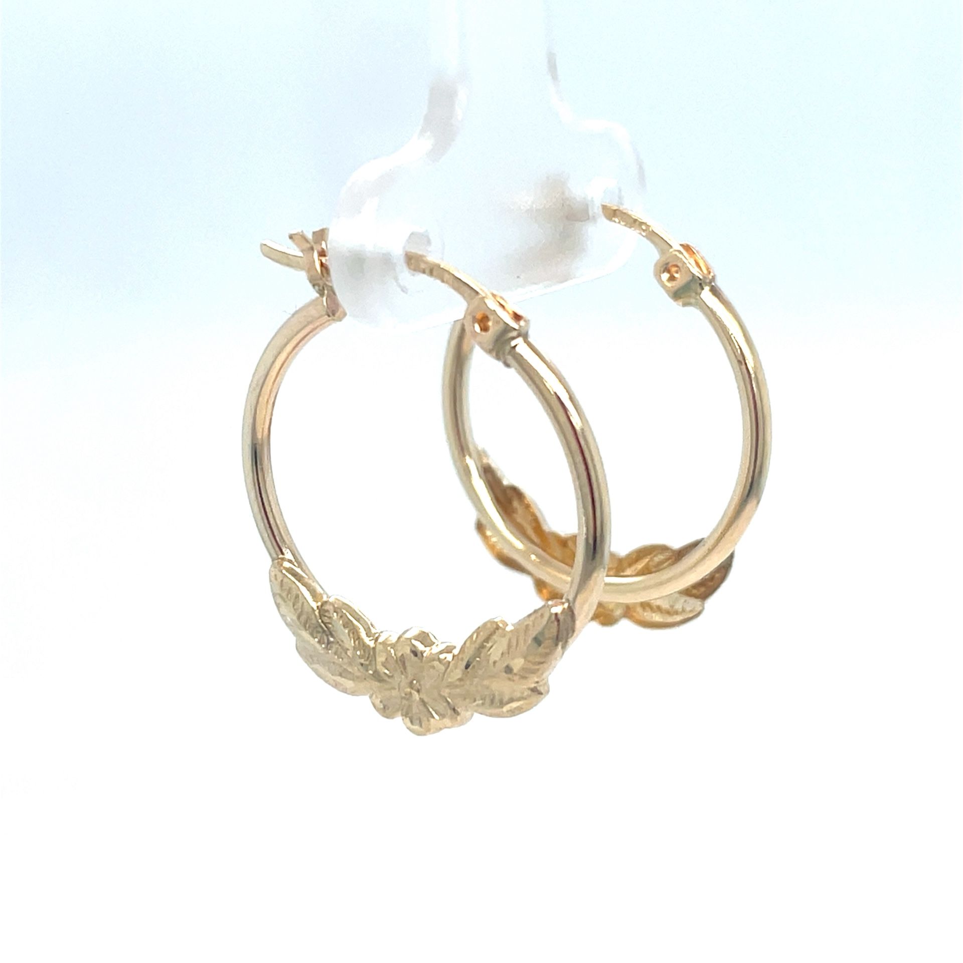 10Kt Yellow Gold Small Hoop Leaves Earrings 1.30g 1.5x20 I-1777