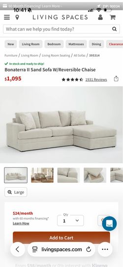 Living Spaces Bonaterra Reversible Chaise Sofa - Like New - $500