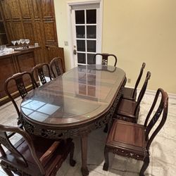 Chinese Carved Rosewood  Dining Table + Chairs – $1500 (Must Sell!) Delivery Availab