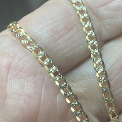 Two Tone Sterling Silver Italian Cuban Link Chain. Gold Plated