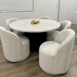 Round Marble Dining Table With 5 Swivel Chairs