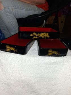 Japanese Black Lacquer Stacking Bento Boxes