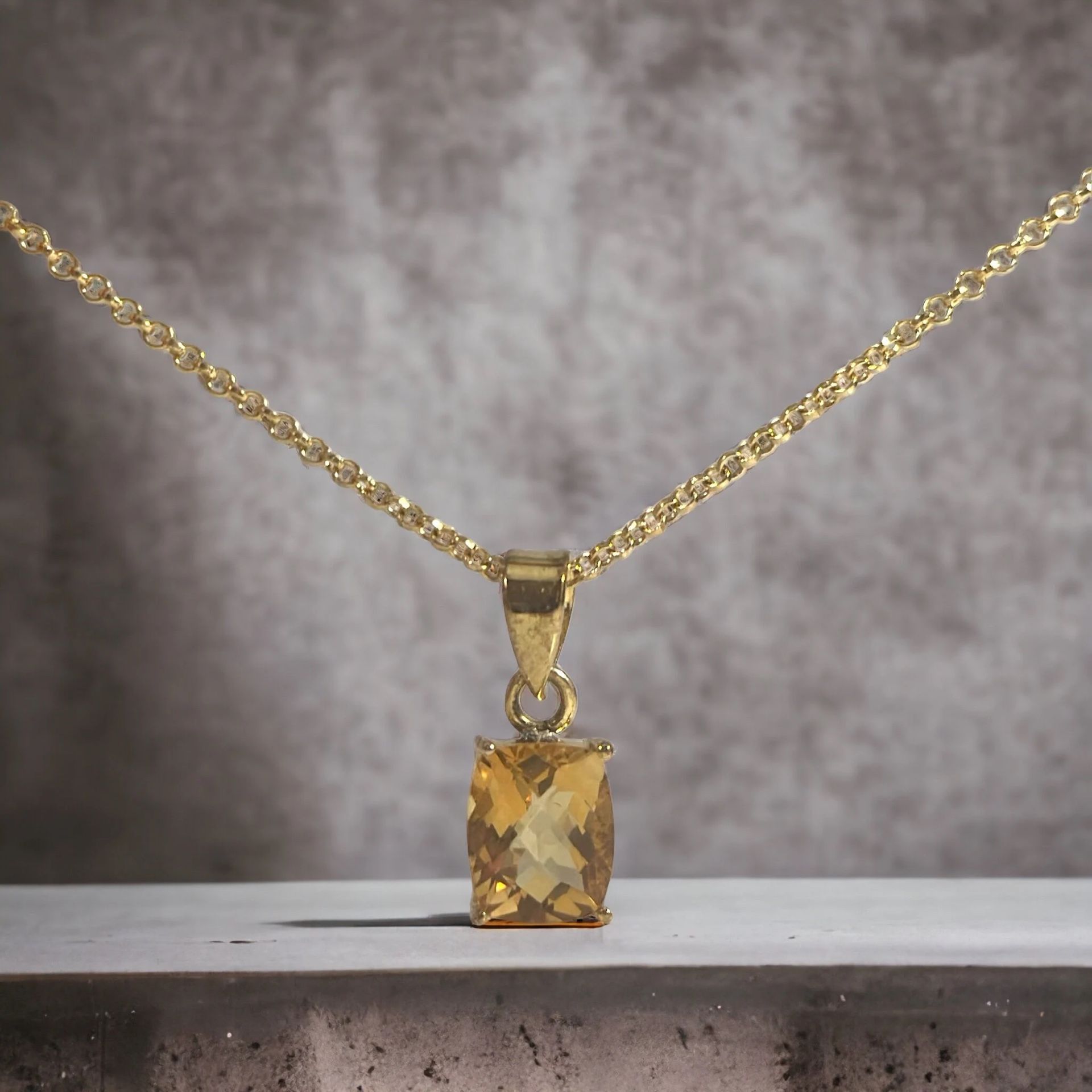 Stunning Yellow Citrine Pendant- Sterling Silver Gold Plated