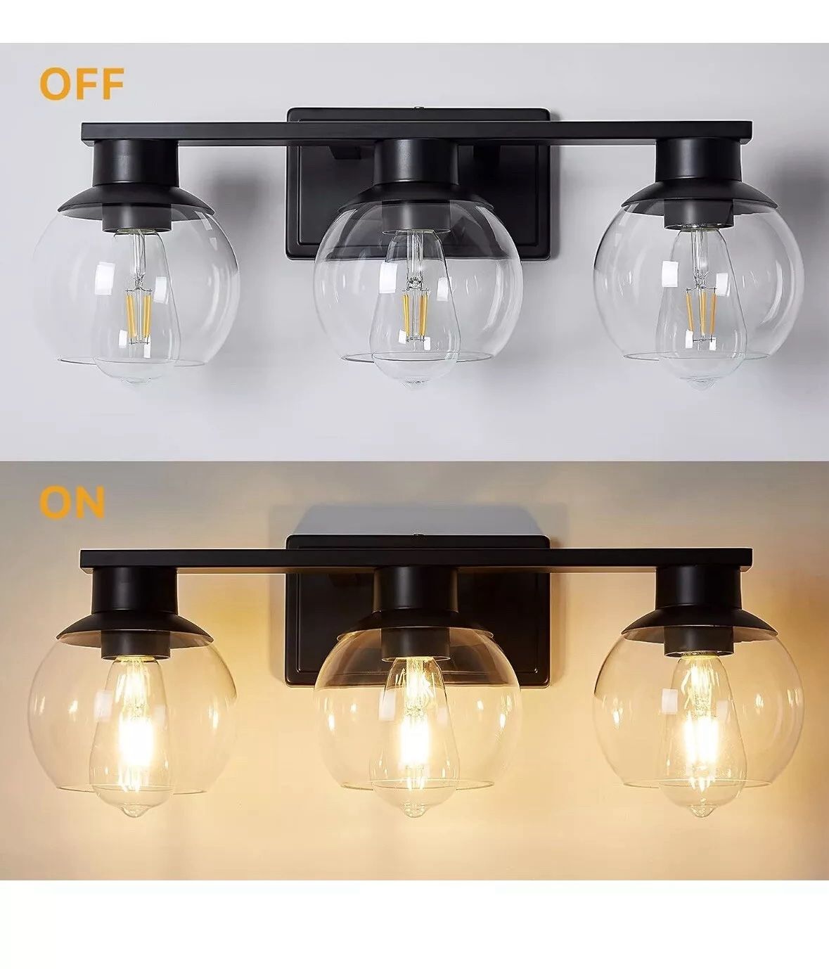 New PAZALA 3 Light Black Vanity Light Fixture Bathroom Over Mirror Wall Mount