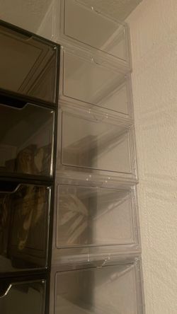 Shoe boxes clear and black and white