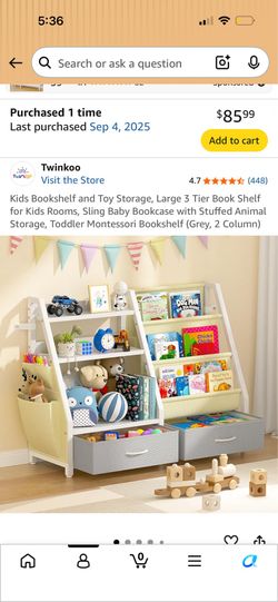 Kids bookshelf and toy storage