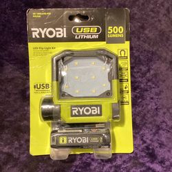 🛠🧰RYOBI USB Lithium Cordless Pivoting LED 3-Mode Flip Light Kit w/2.0 Batt &Charging Cable-NEW!-$25!🧰🛠