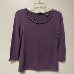 Women’s DANA BUCHMAN Silk/Cashmere 3/4 Sleeve Purple Pullover Top… Size Large