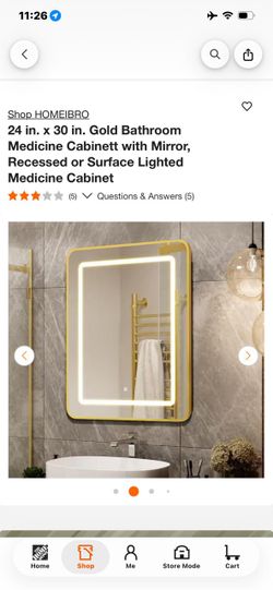 HOMEIBRO 24x30 Gold Lighted Medicine Cabinet with Mirror