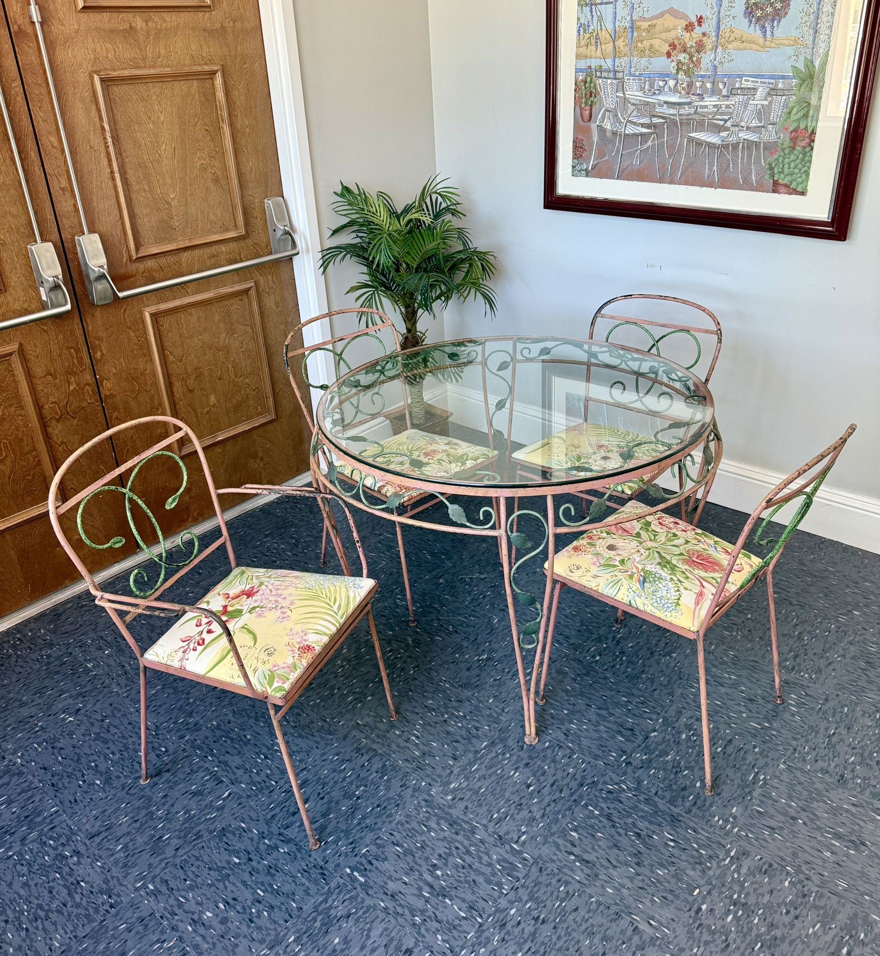 Vintage Iron Vine Patio Table with 4 Chair Set 
