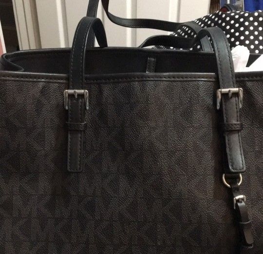 Michael Kors Large Black Logo Tote With Silver Accents
