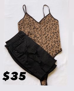 Cheetah Bodysuit With Black Skirt 