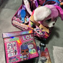 Furreal Glamalots Dog + Lol Surprise + Troll Figure Set Bundle For All 3 