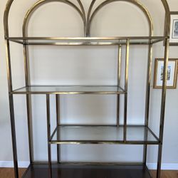 Vintage Mid Century Milo Baughman Style Chrome Glass Display Shelf Shelves Etagere