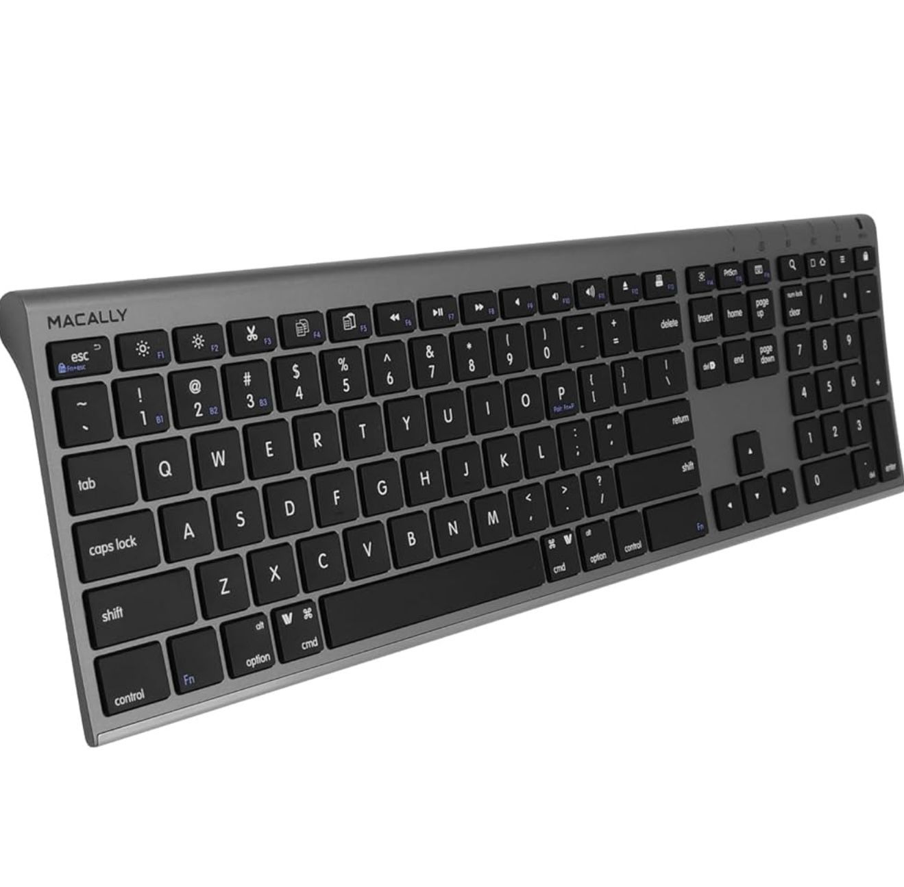 Macally Wireless Bluetooth Keyboard for Mac - Compatible Apple Keyboard or MacBook Pro/Air, iMac - Multi-Device, Up to 3 Devices with 110 Keys, 20 Sho