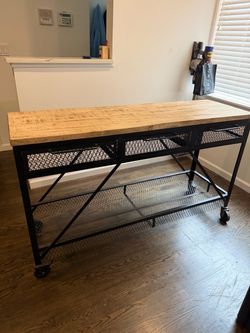 Industrial Kitchen Island Cart with Wood Top