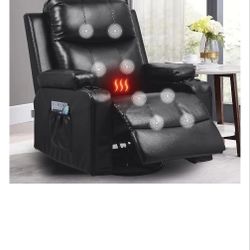 COMHOMA Swivel Rocker Recliner Chair with Heat and Massage, 31.89" Wide PU Leather Rocking Sofa Home Recliner for Living Room Home Theater Office, Bla