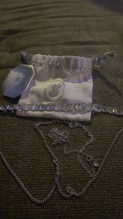 Crystal Tennis Bracelet and Silver Chain Necklace Set