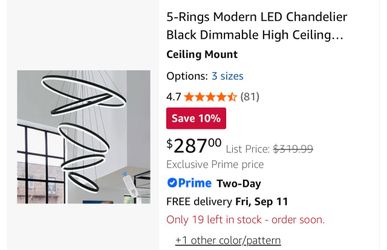 High ceilings 5-Rings Modern LED Chandelier Black Dimmable