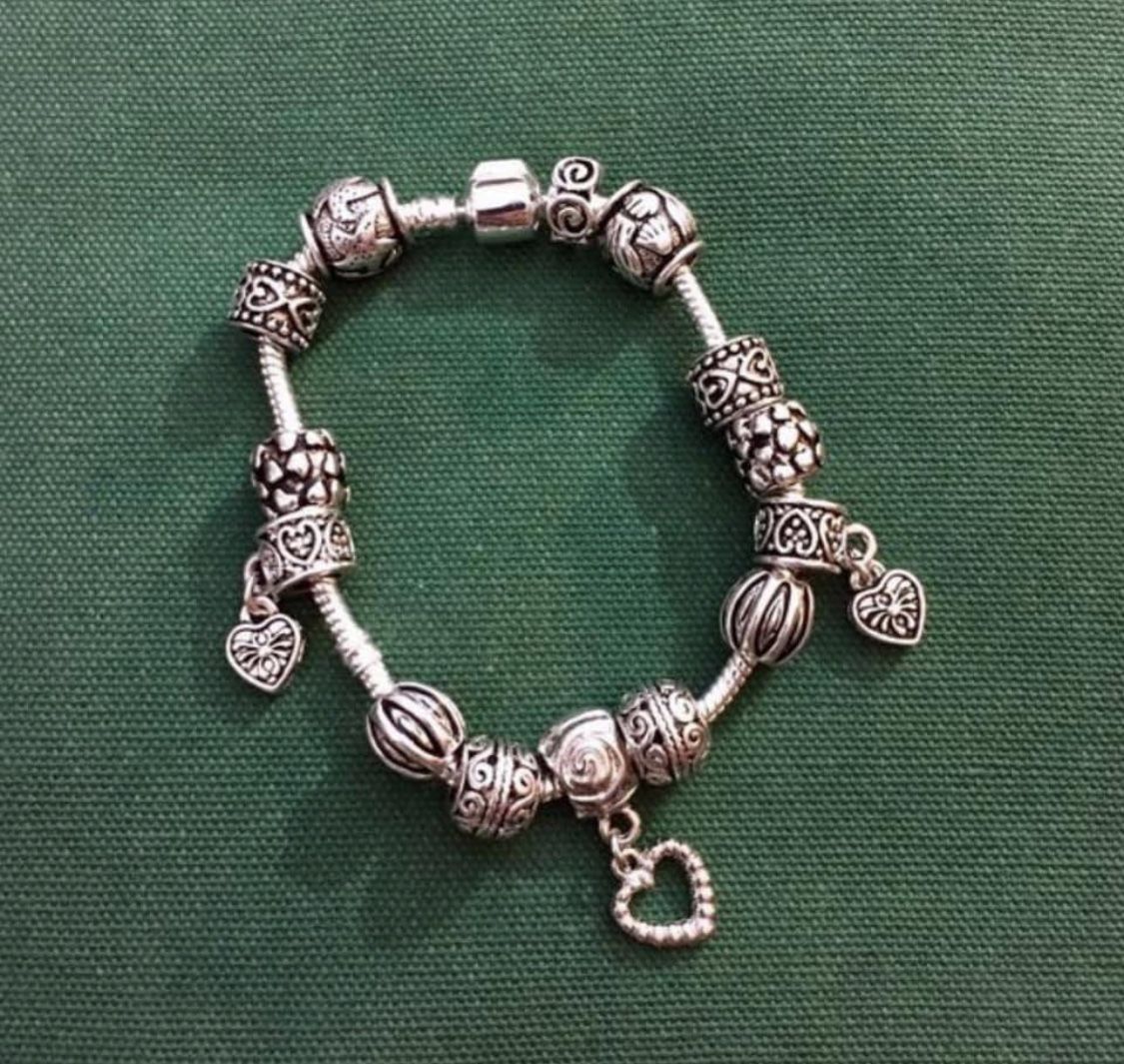 Charm bracelet like Pandora style enamel, silver plated over zinc alloy