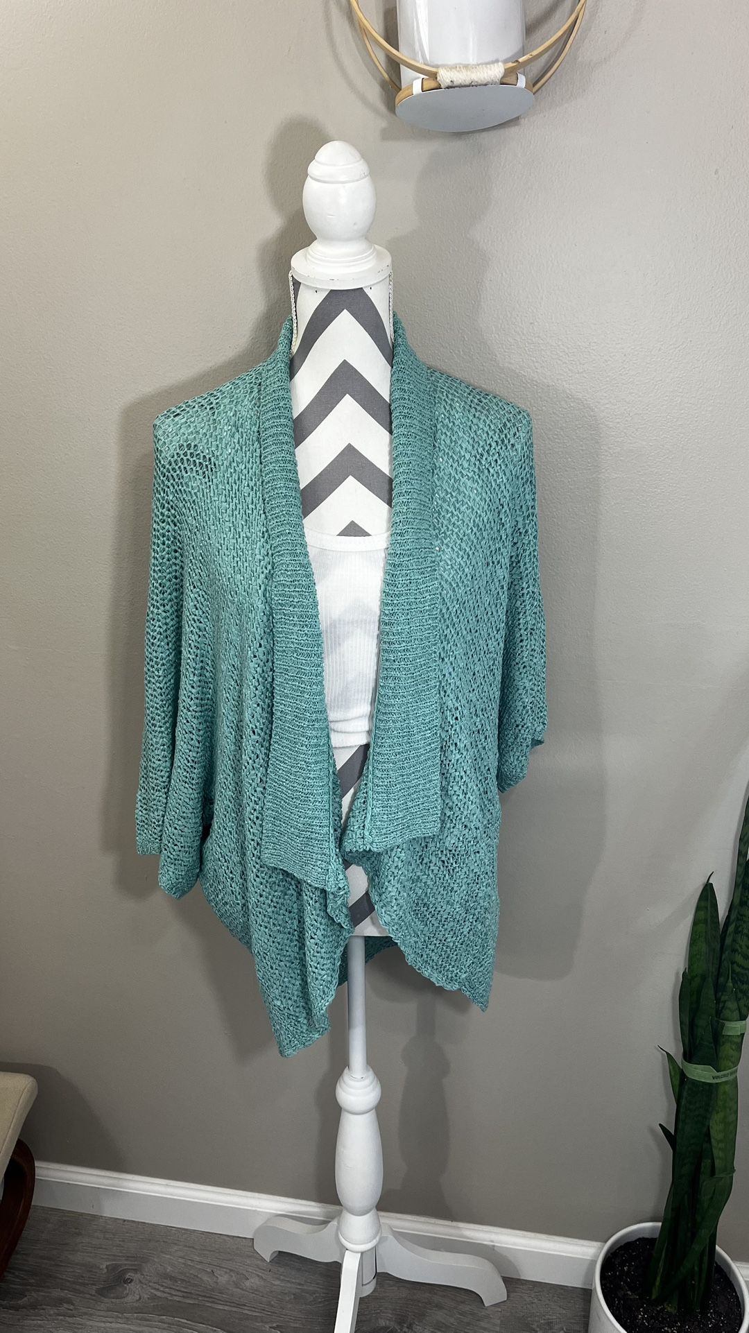 Tribal L/XL Blue Laguna Knit 2 Way Versatile Cardigan Waterfall Sweater NWT