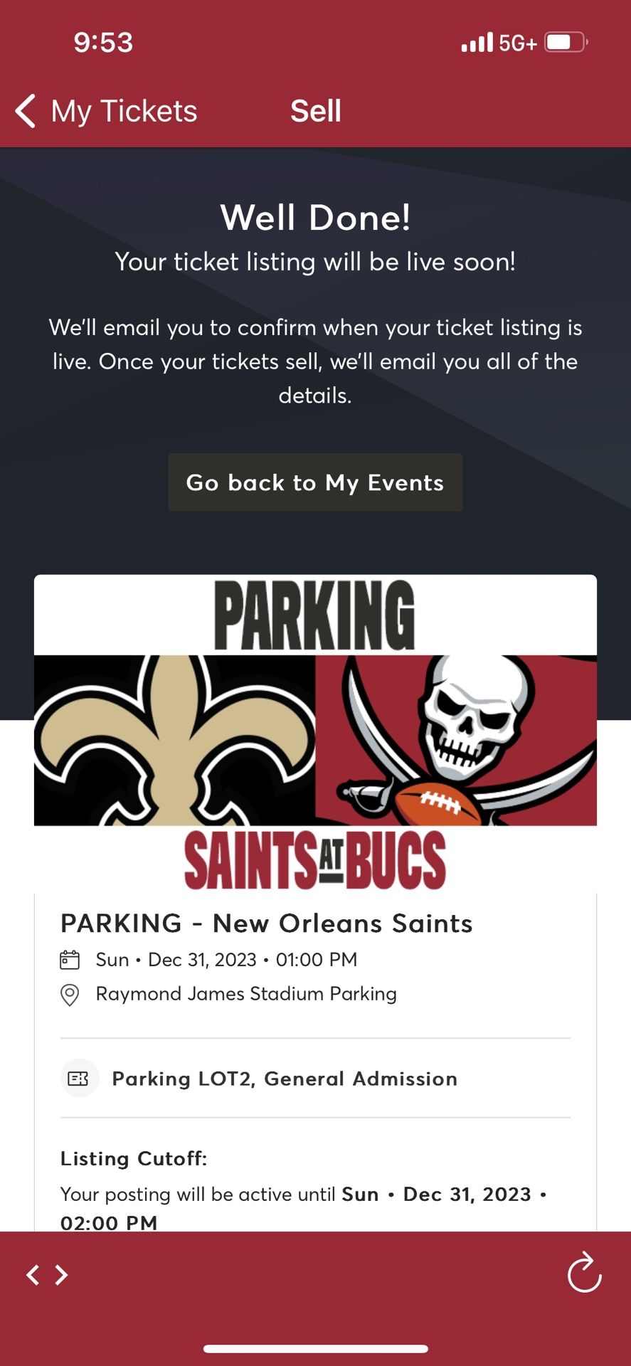 Tampa Bay Buccaneers Vs New Orleans Saints PARKING