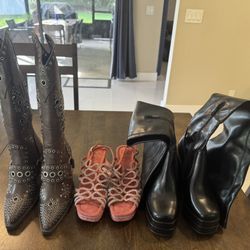 👢👠 Women’s Shoe Bundle (Size 6) – NEW – Boots, Wedges & Cowboy Boots – Must Go!