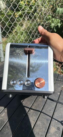 2-Slice Stainless Steel Toaster - White & Rose Gold - Bagel/Defrost/Cancel